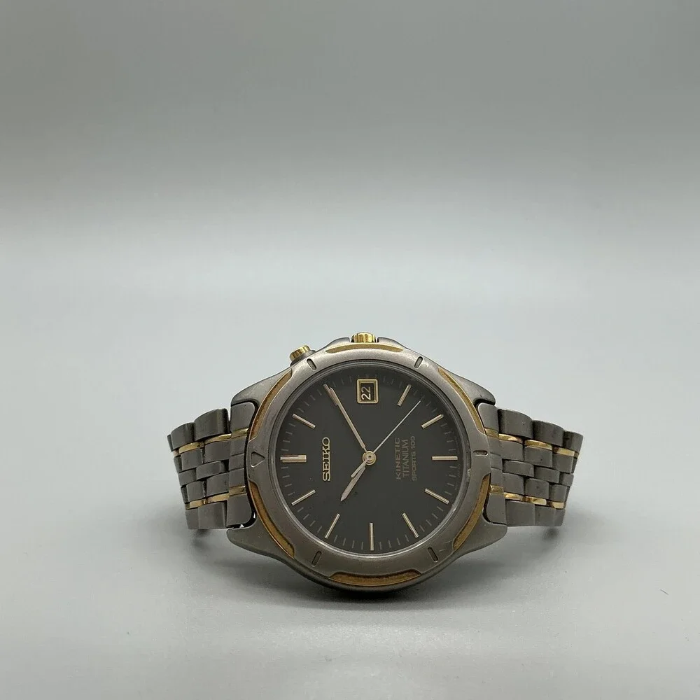 Vintage Seiko Kinetic Titanium Mens Watch 37mm Automatic Date 5M62-0C50